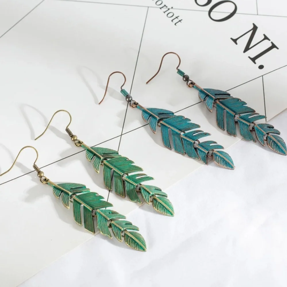 Tropical Fern Leaf Drop Earrings
